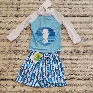 Flap Happy Blue and White Rashguard Swim Set Size 4 New W Tags